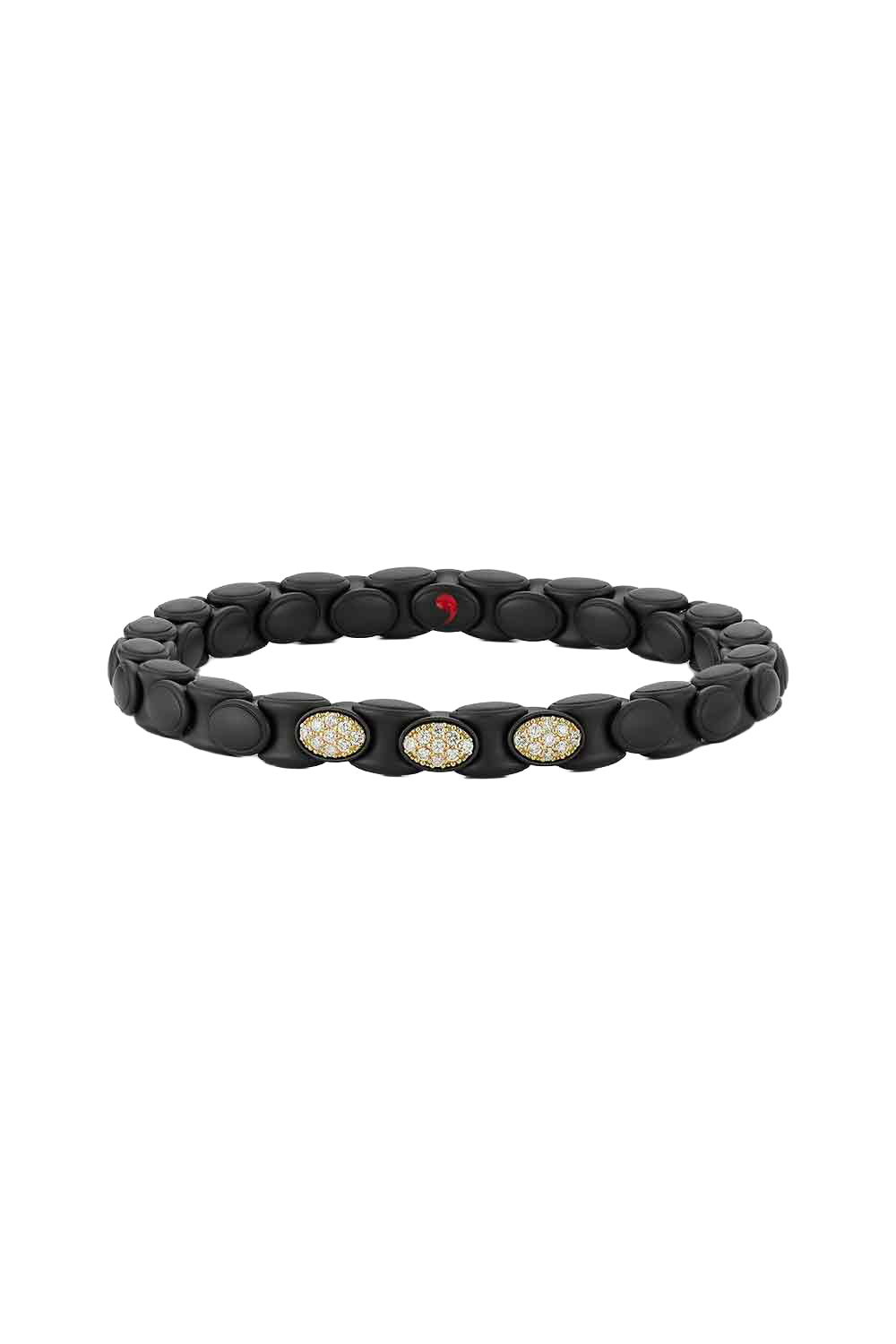 Three Diamond Matte Black Anaconda Bracelet-YELLOW GOLD-JEWELRYFINE JEWELBRACELET O-ROBERTO DEMEGLIO