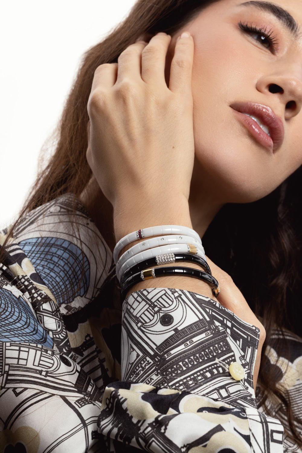 ROBERTO DEMEGLIO-White Ceramic Gold Bar Pura Bracelet-YELLOW GOLD