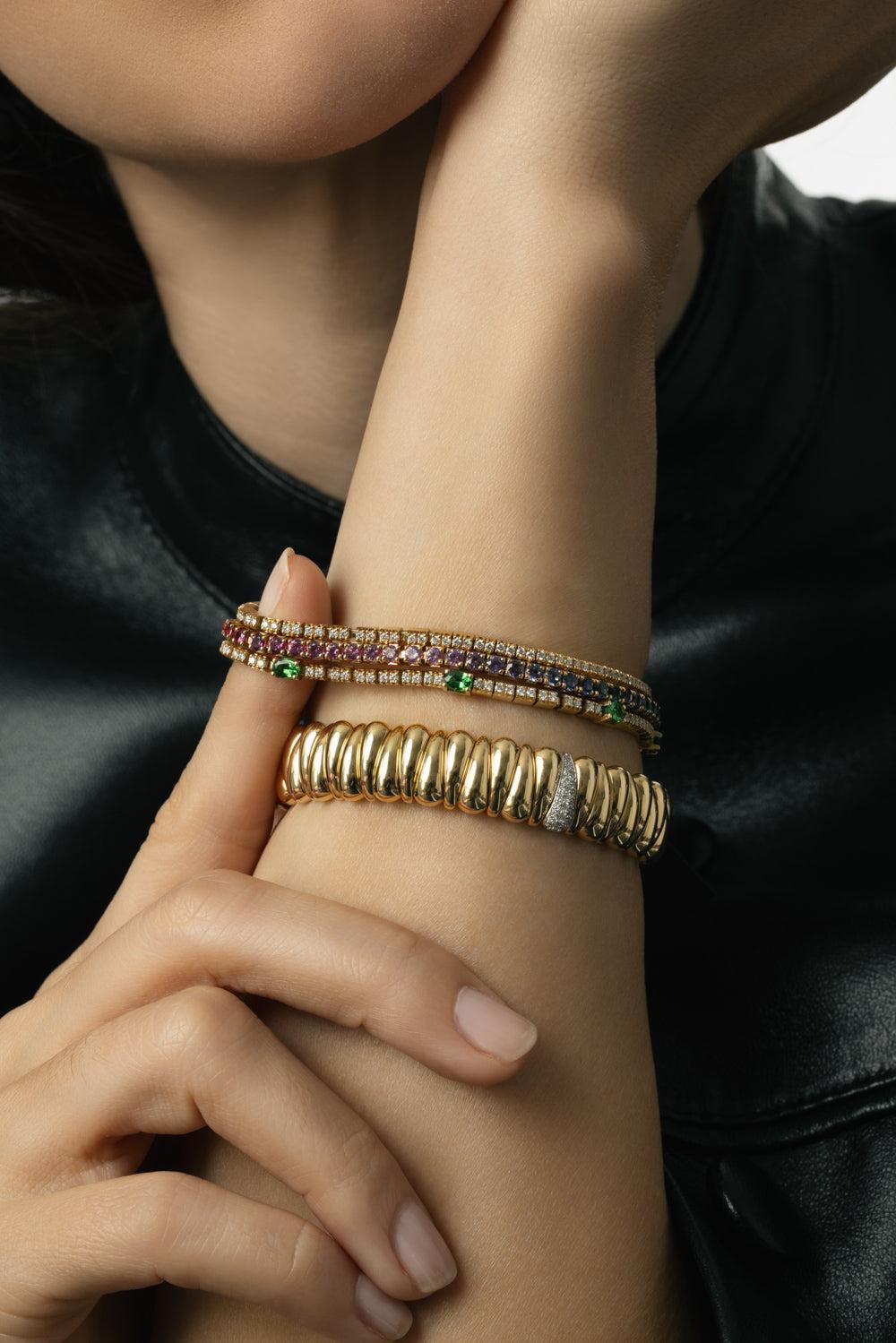 Diamond Station XS Artiglio Stretch Bracelet-YELLOW GOLD-JEWELRYFINE JEWELBRACELET O-ROBERTO DEMEGLIO