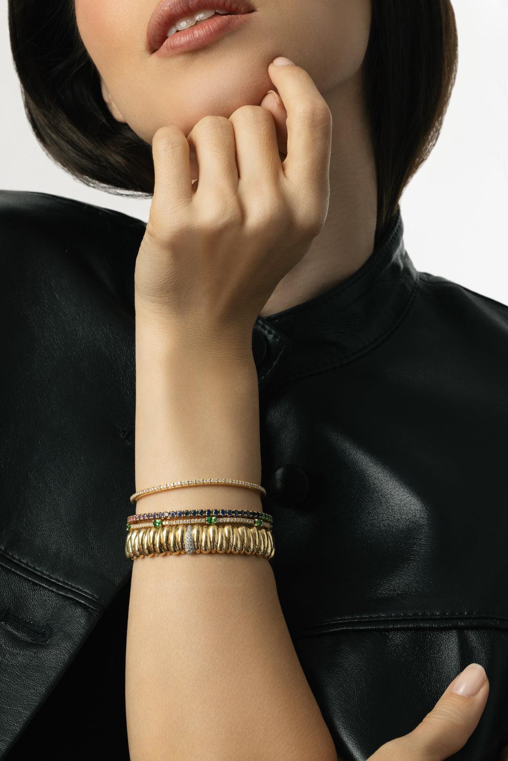 Diamond Station XS Artiglio Stretch Bracelet-YELLOW GOLD-JEWELRYFINE JEWELBRACELET O-ROBERTO DEMEGLIO