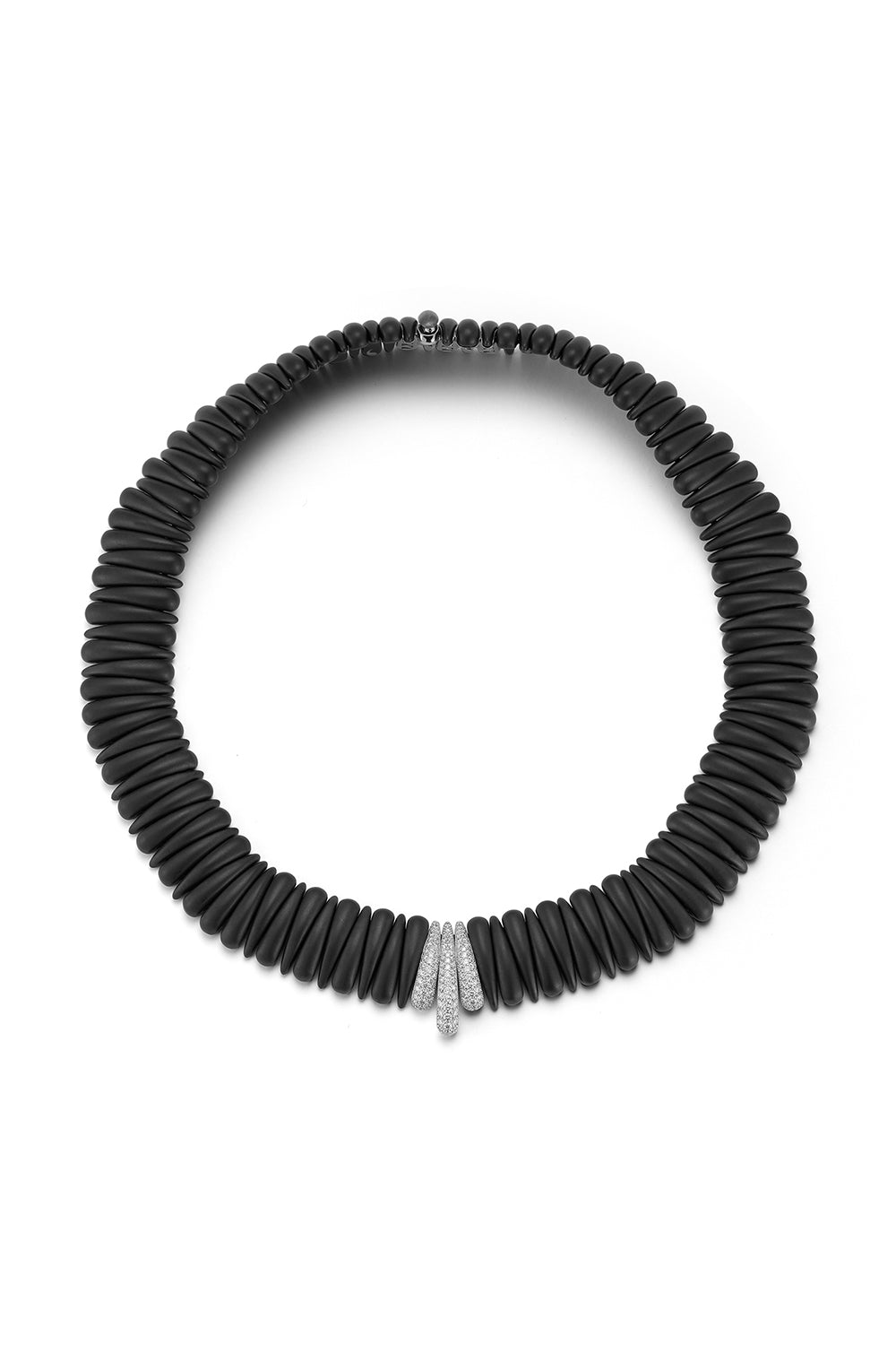 Three Diamond Station Small Matte Black Artiglio Necklace-WHITE GOLD-JEWELRYFINE JEWELNECKLACE O-ROBERTO DEMEGLIO