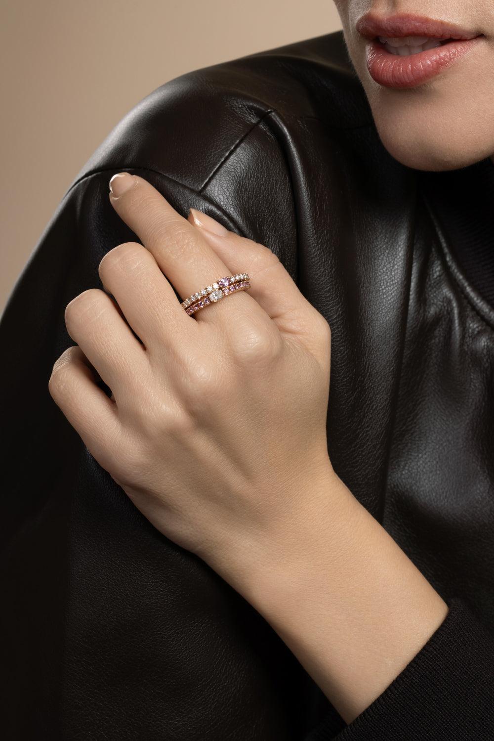Pink Sapphire Diamond Extensible Ring-ROSE GOLD-5.25-JEWELRYFINE JEWELRING-ROBERTO DEMEGLIO