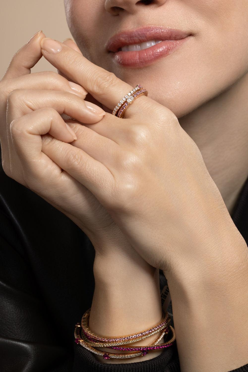 Pink Sapphire Diamond Extensible Ring-ROSE GOLD-5.25-JEWELRYFINE JEWELRING-ROBERTO DEMEGLIO