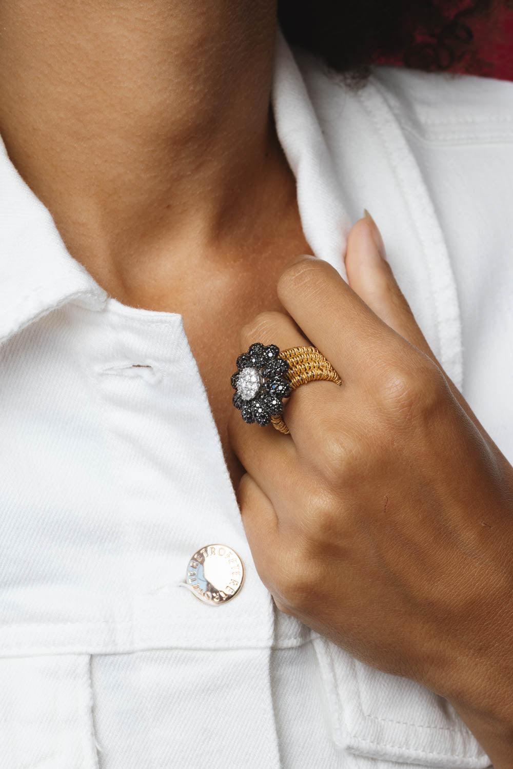 ROBERTO DEMEGLIO-Flower Margarita Stretch Ring-WHITE GOLD
