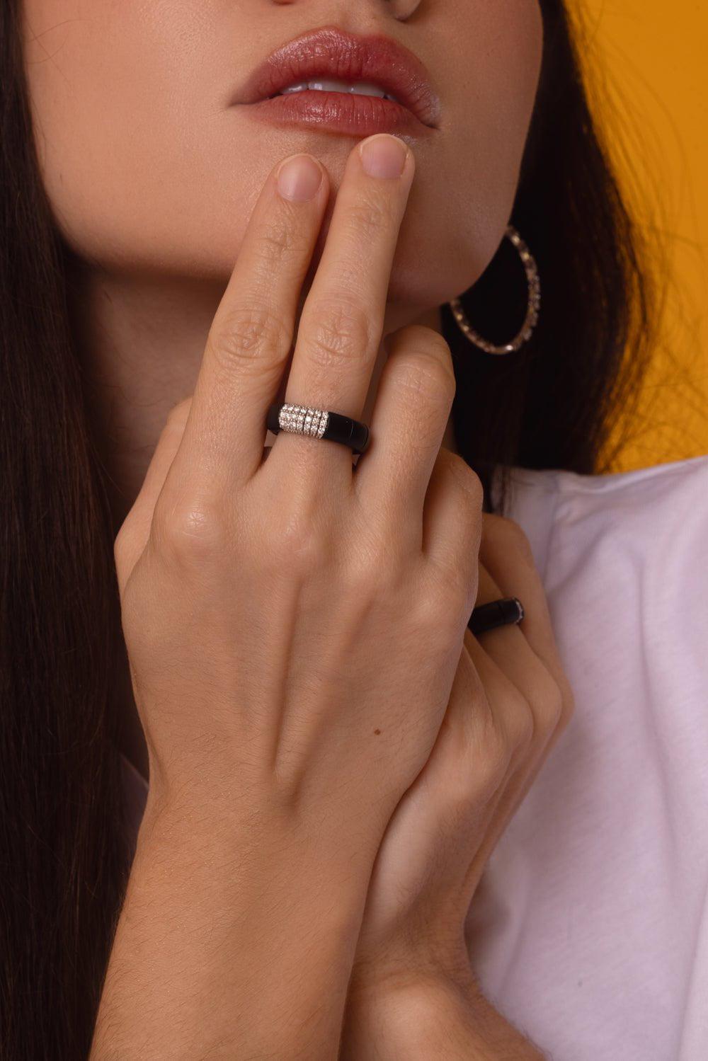ROBERTO DEMEGLIO-Pura Matte Black Ceramic Ring-WHITE GOLD
