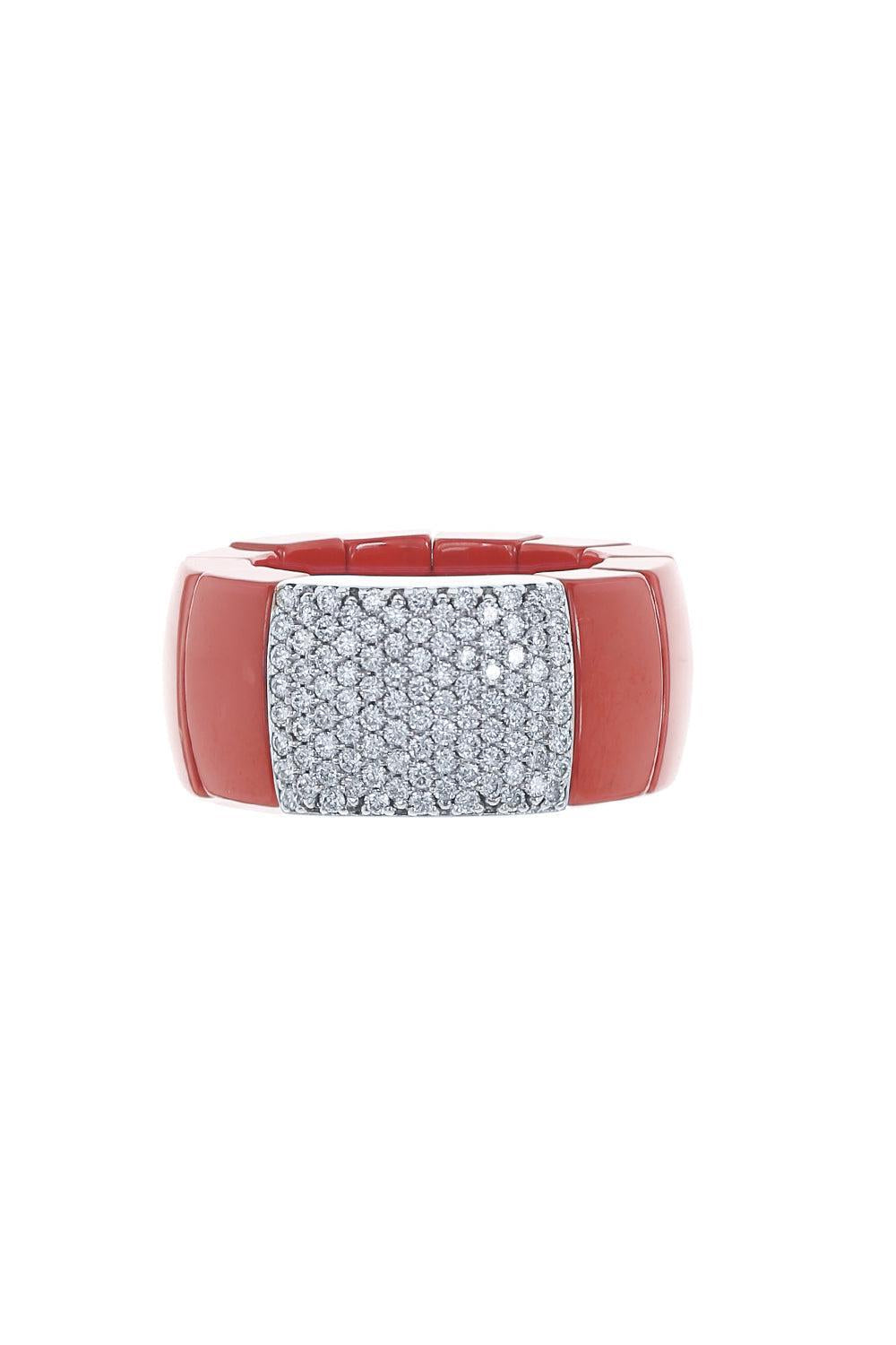 Red Ceramic Diamond Pave Domino Ring-WHITE GOLD-6-JEWELRYFINE JEWELRING-ROBERTO DEMEGLIO