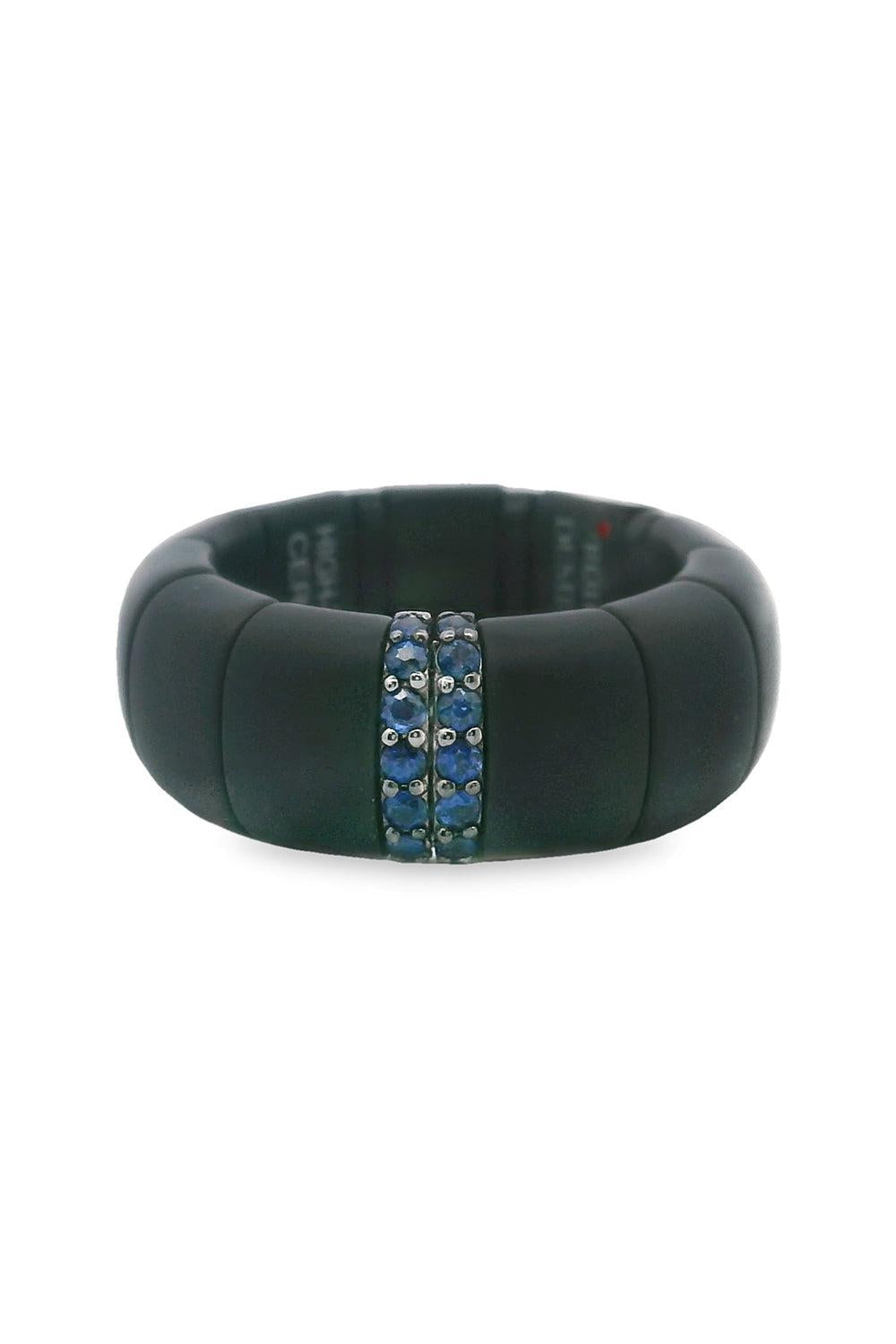 Two Blue Sapphire Black Pura Stretch Ring-WHITE GOLD-6-JEWELRYFINE JEWELRING-ROBERTO DEMEGLIO