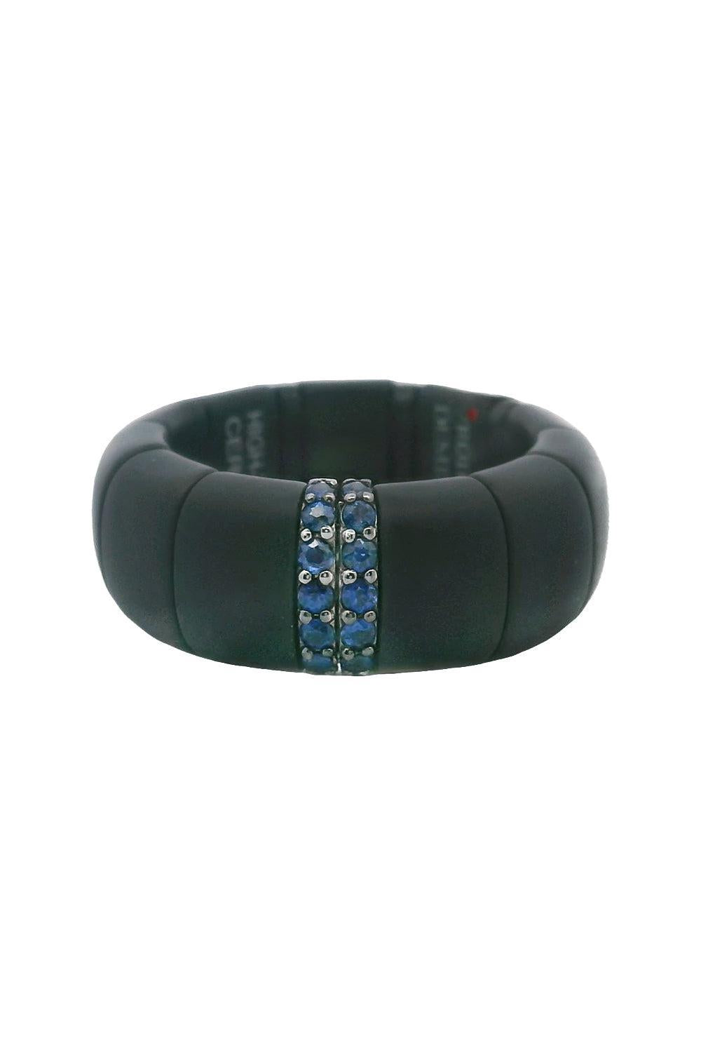 Two Blue Sapphire Black Pura Stretch Ring-WHITE GOLD-6.5-JEWELRYFINE JEWELRING-ROBERTO DEMEGLIO