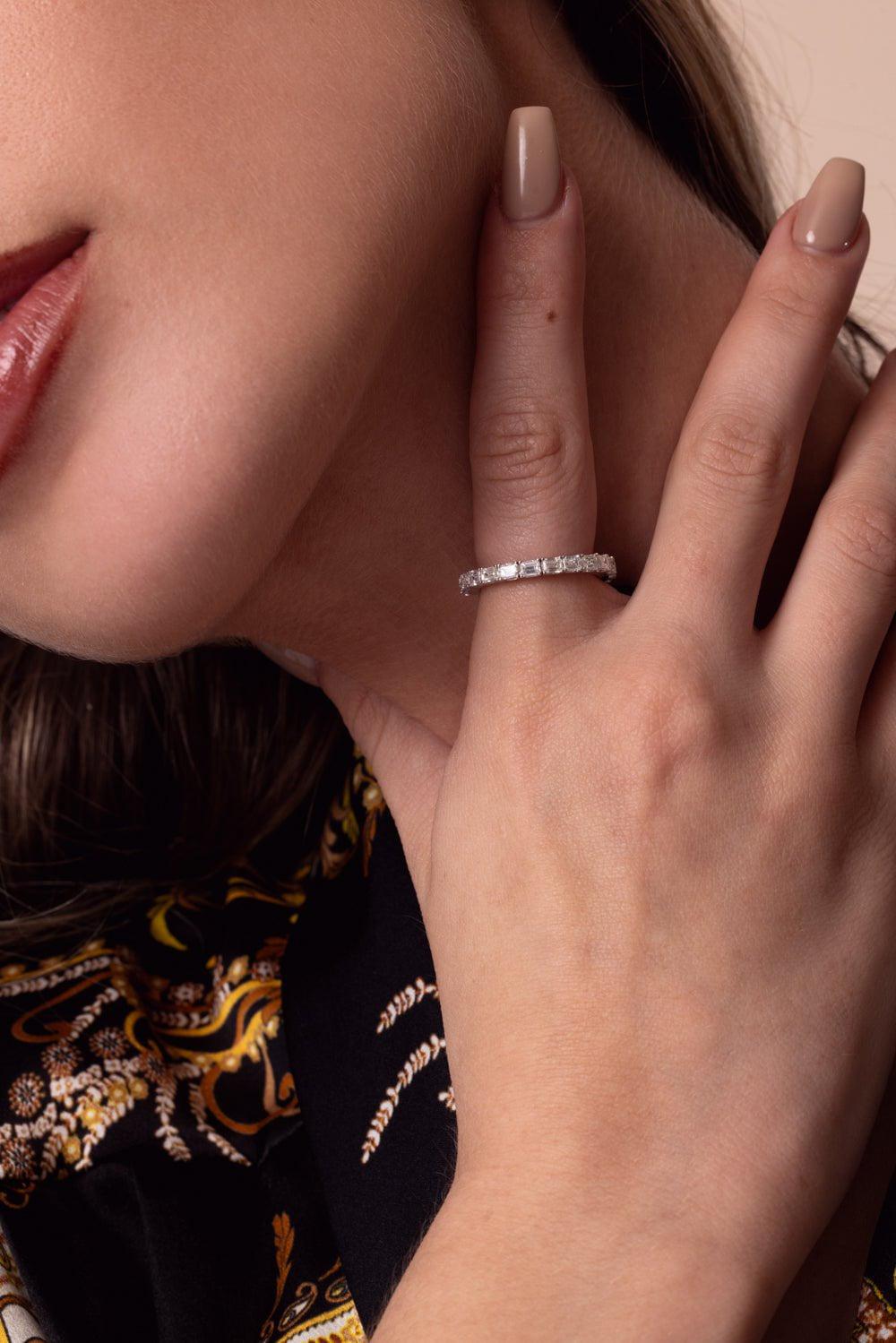ROBERTO DEMEGLIO-Extensible Emerald Cut Diamond Stretch Ring-WHITE GOLD