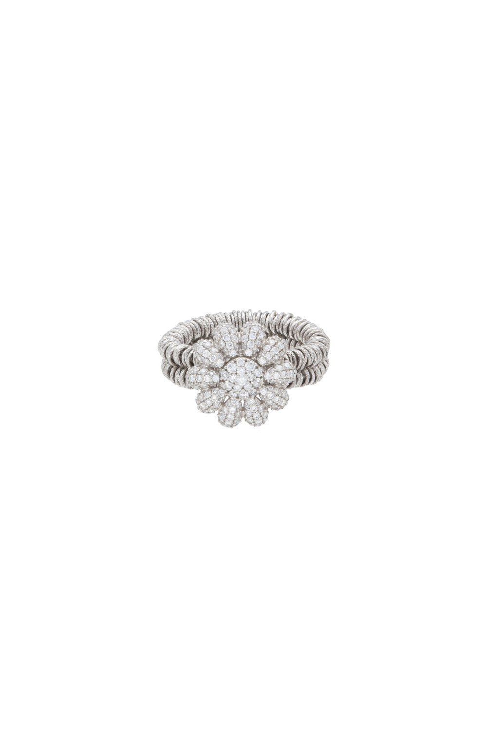 Diamond Daisy Two Row Margerita Stretch Ring-WHITE GOLD-7-JEWELRYFINE JEWELRING-ROBERTO DEMEGLIO