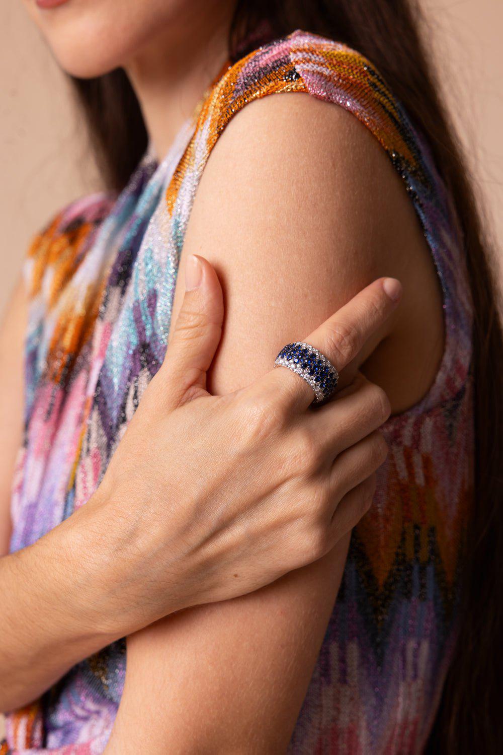 ROBERTO DEMEGLIO-Giotto Blue Sapphires Stretch Ring-WHITE GOLD