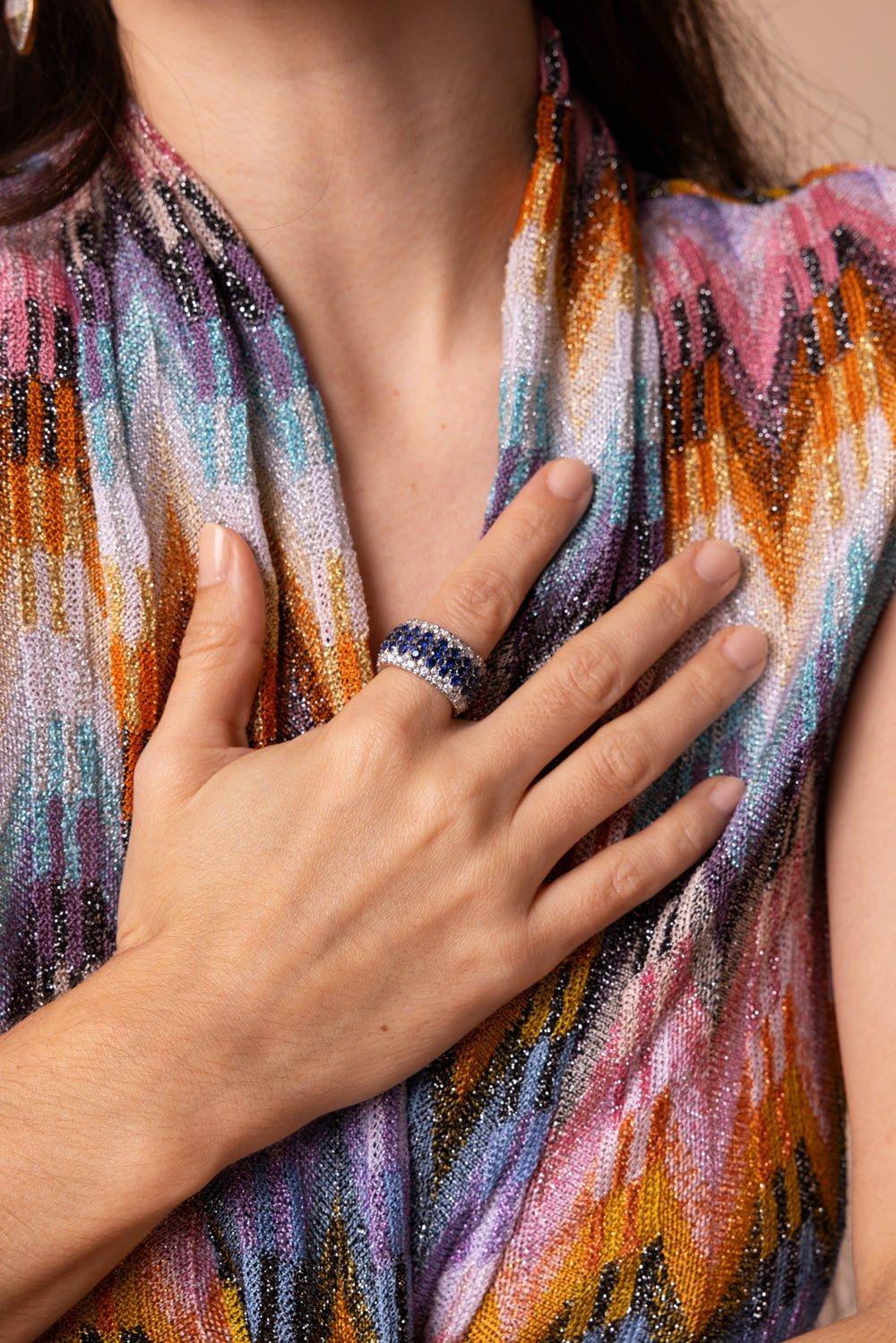 ROBERTO DEMEGLIO-Giotto Blue Sapphires Stretch Ring-WHITE GOLD