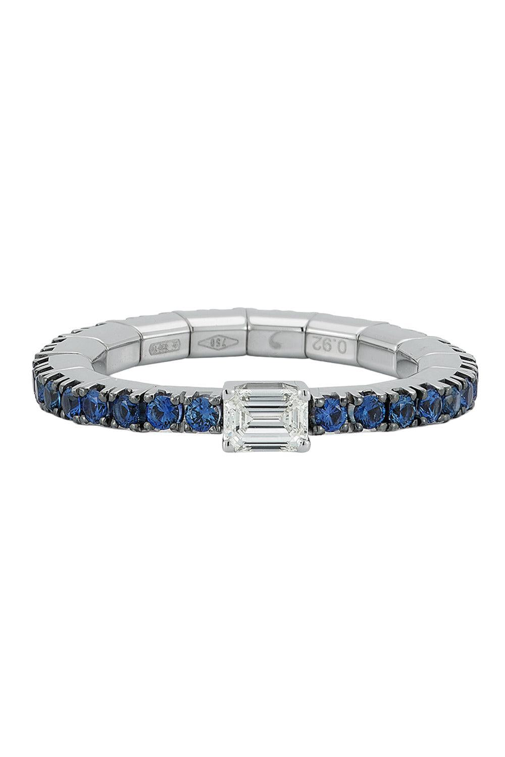Diamond Blue Sapphire Emerald Solitaire Ring-WHITE GOLD-8-JEWELRYFINE JEWELRING-ROBERTO DEMEGLIO
