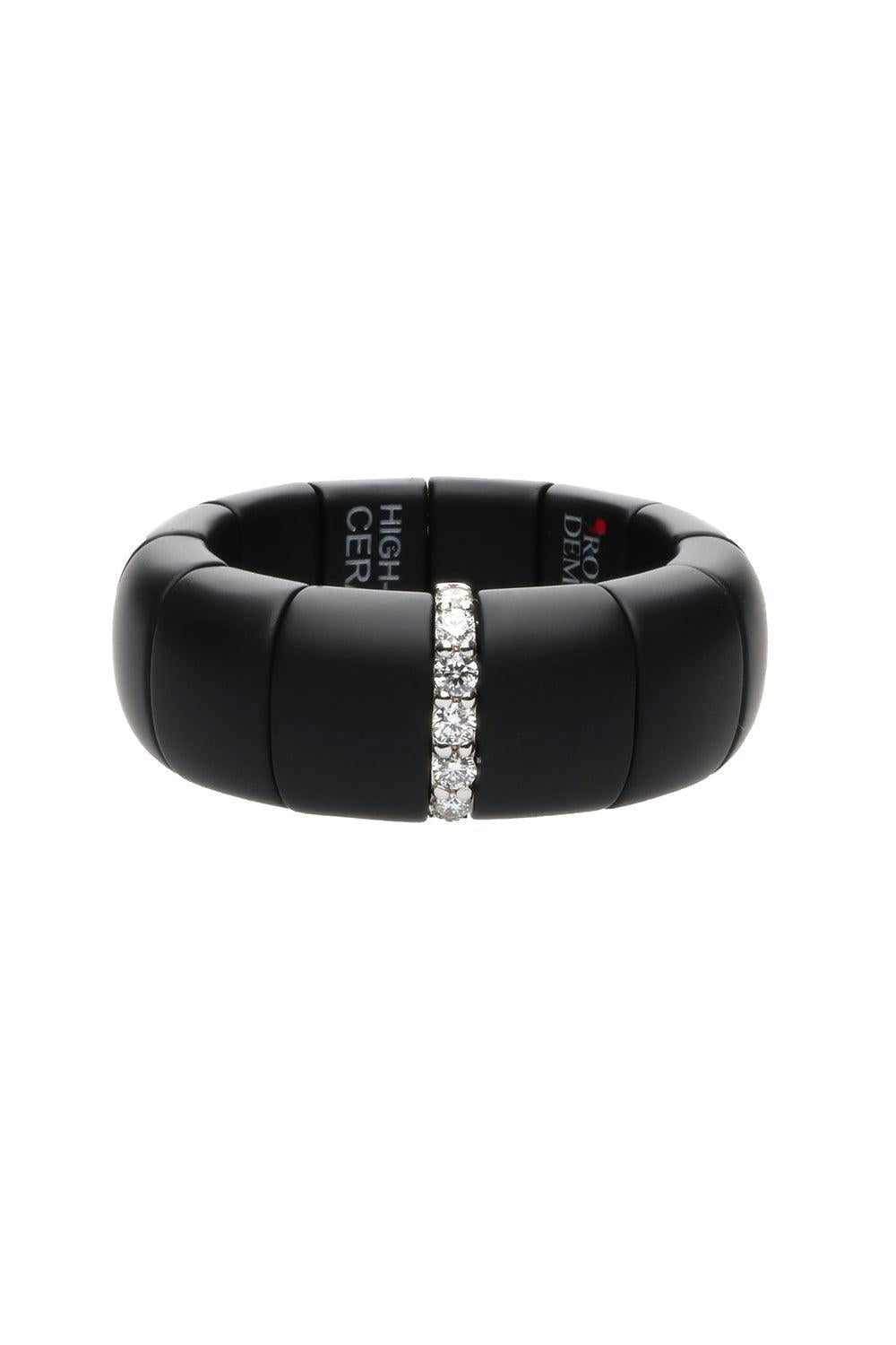 Diamond Section Matte Black Pura Stretch Ring-WHITE GOLD-8.5-JEWELRYFINE JEWELRING-ROBERTO DEMEGLIO
