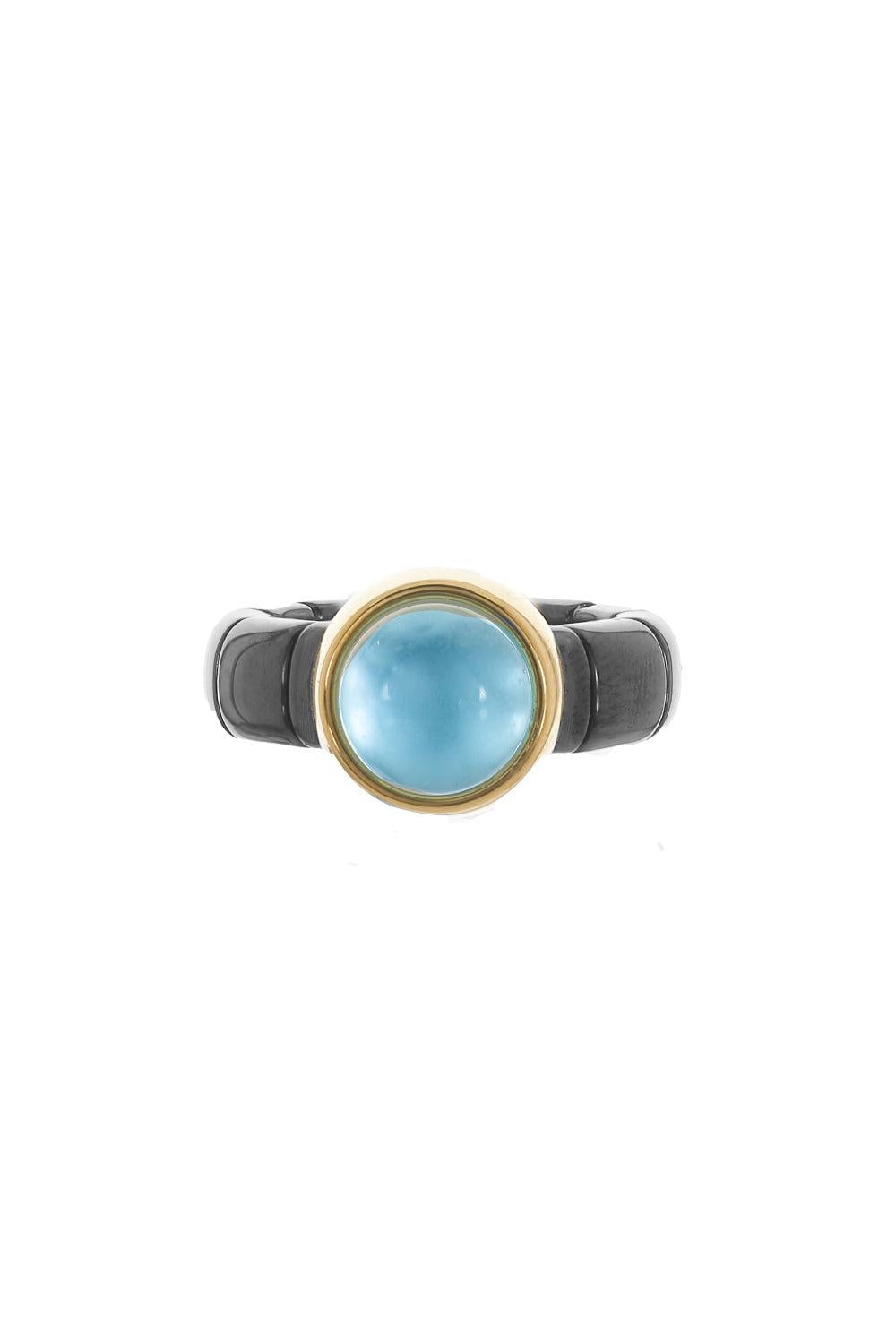 Blue Crystal Black Small Aura Stretch Ring-YELLOW GOLD-6-JEWELRYFINE JEWELRING-ROBERTO DEMEGLIO