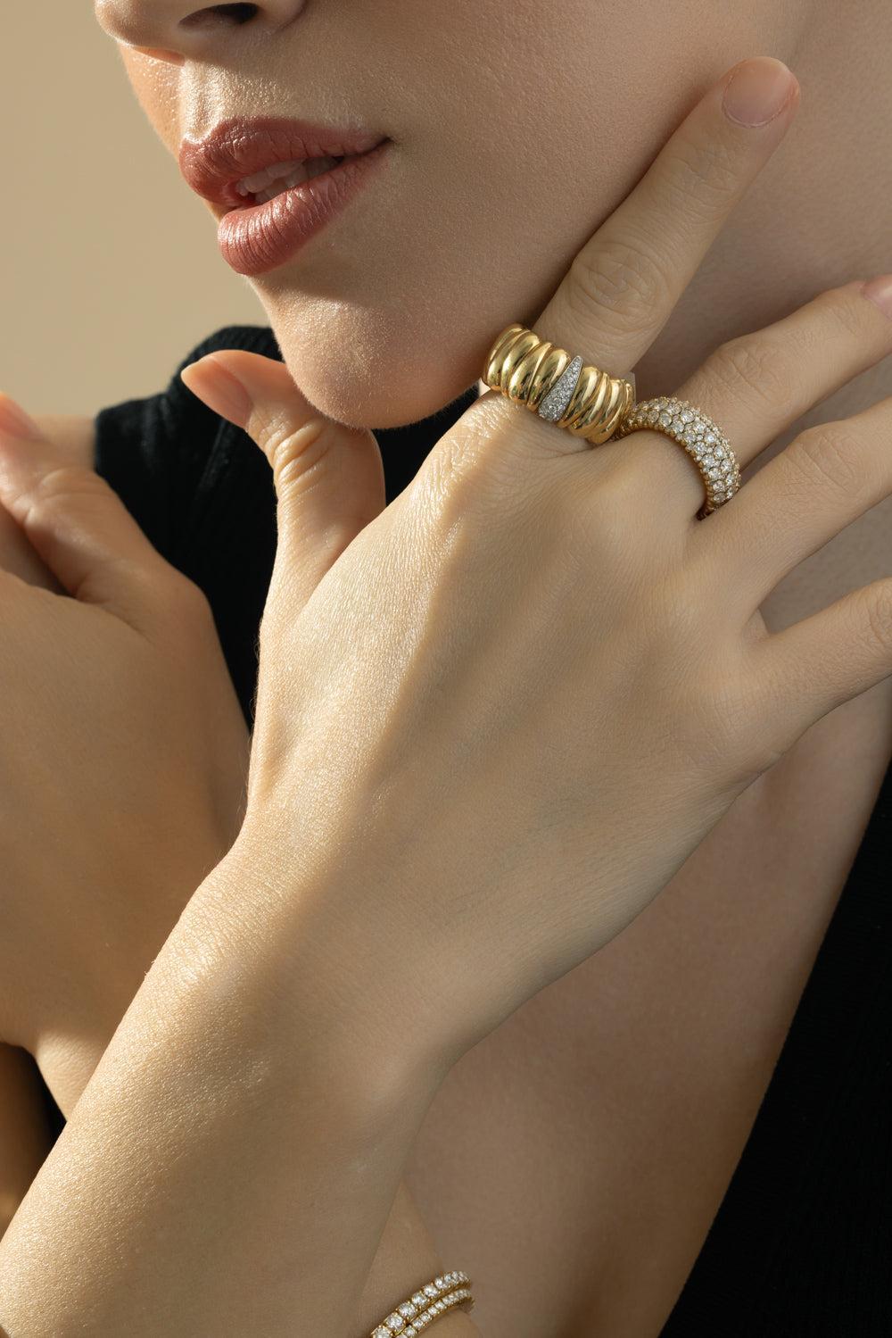 Diamond Half And Half Giotto Ring-YELLOW GOLD-6.5-JEWELRYFINE JEWELRING-ROBERTO DEMEGLIO