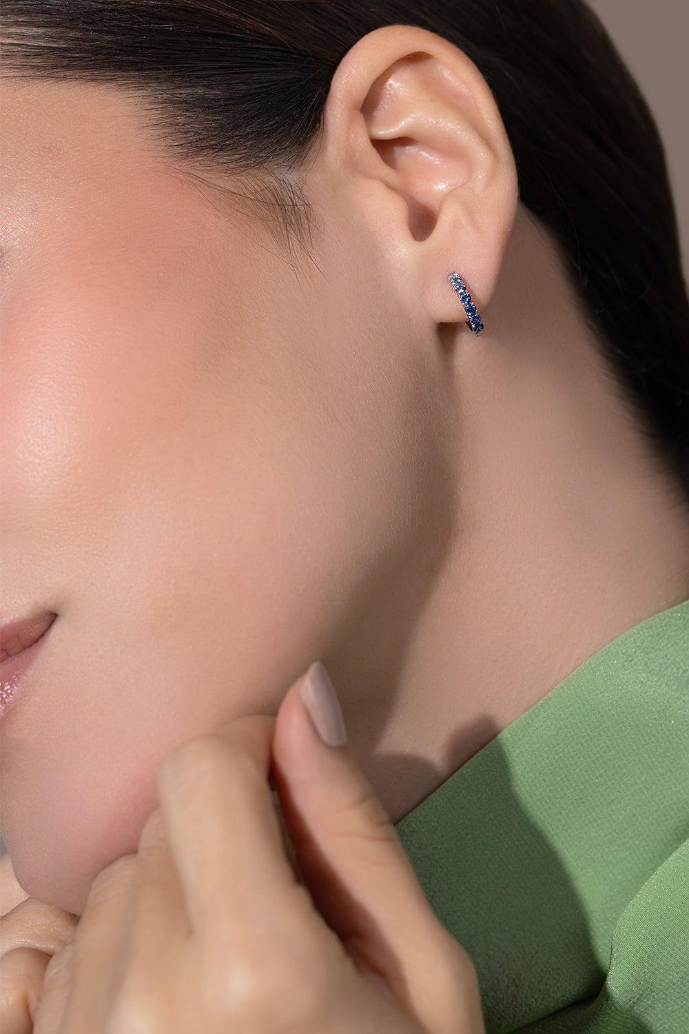 ROBINSON PELHAM-Orb Midi Diamond Blue Sapphire Hoop Earrings-WHITE GOLD