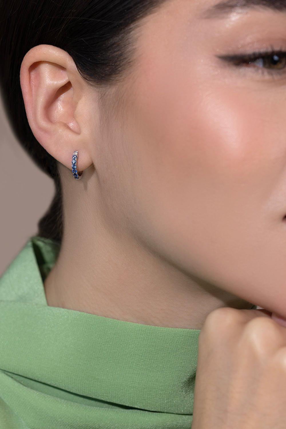 ROBINSON PELHAM-Orb Midi Diamond Blue Sapphire Hoop Earrings-WHITE GOLD