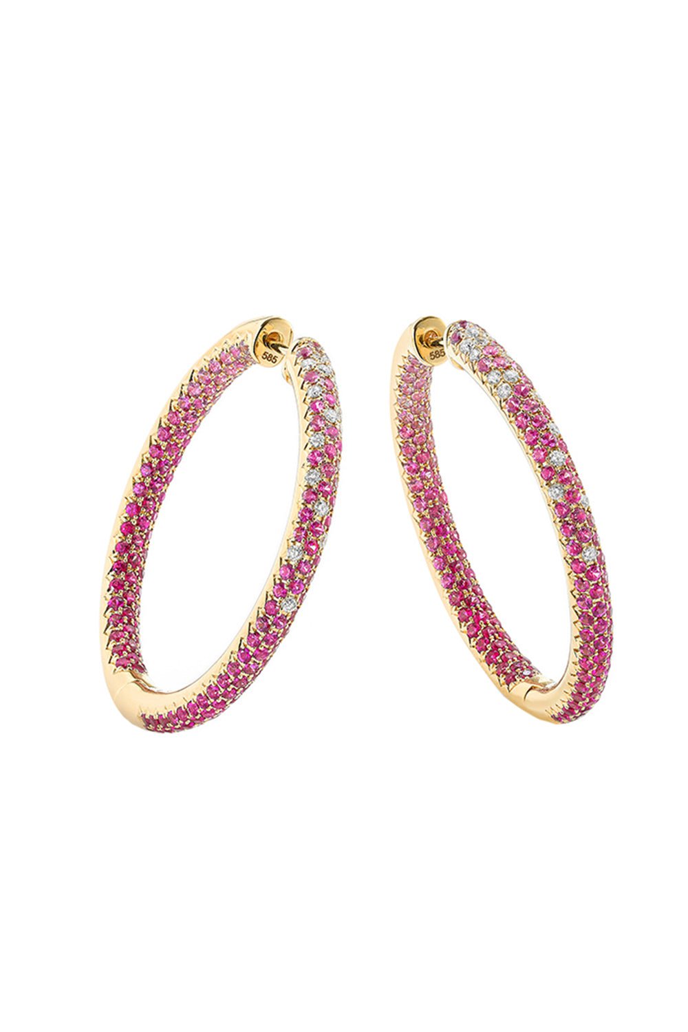 ROBINSON PELHAM-Disco Pink Sapphire Hoop Earrings-YELLOW GOLD