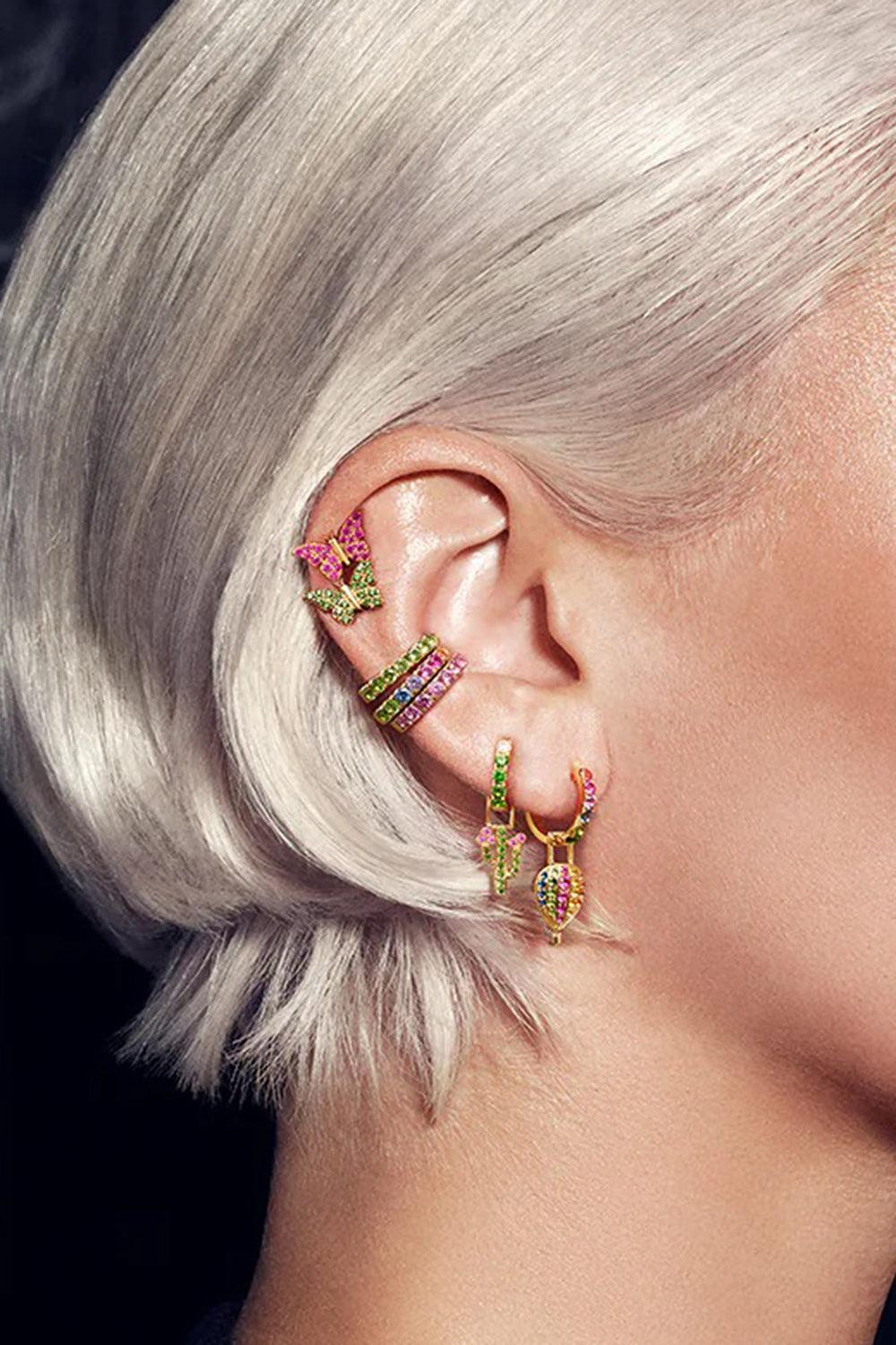 Rainbow Sapphire Midi Orb Hoop Earring-YELLOW GOLD-JEWELRYFINE JEWELEARRING-ROBINSON PELHAM