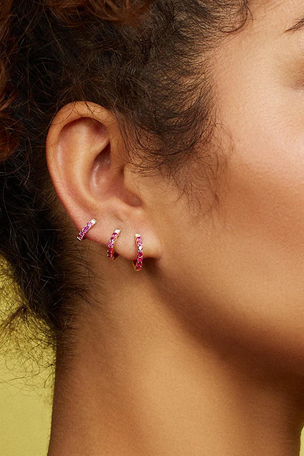 Ruby Single Orb Midi Hoop Earring-YELLOW GOLD-JEWELRYFINE JEWELEARRING-ROBINSON PELHAM