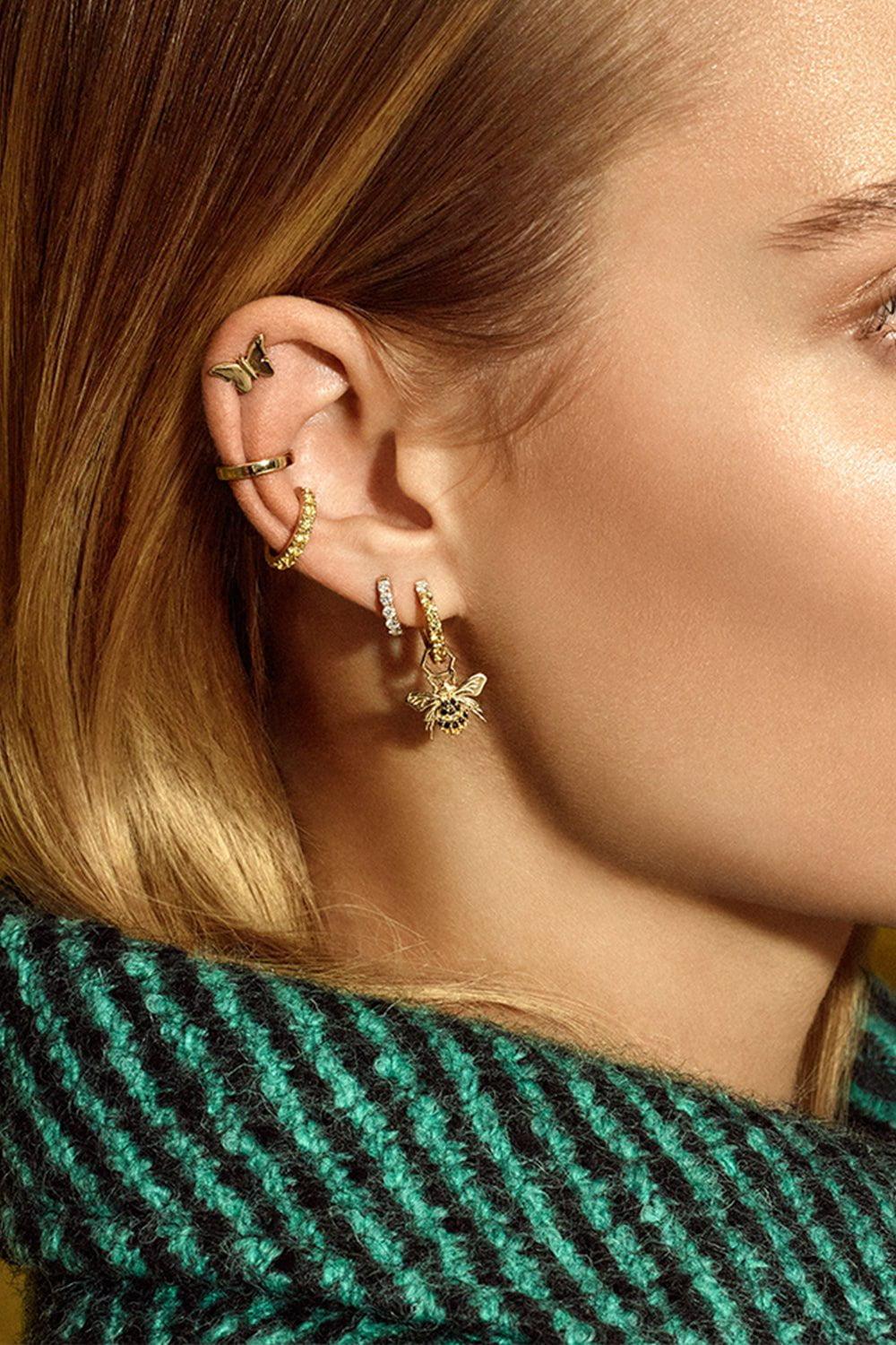 ROBINSON PELHAM-Single Midi Yellow Sapphire Diamond Hoop Earring-YELLOW GOLD