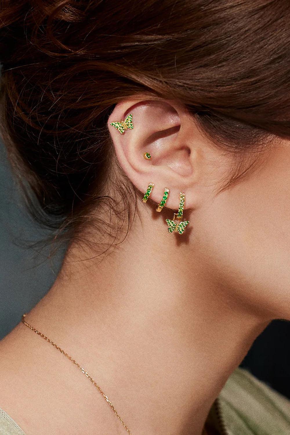 Tsavorite Butterfly Stud Earring-YELLOW GOLD-JEWELRYFINE JEWELEARRING-ROBINSON PELHAM