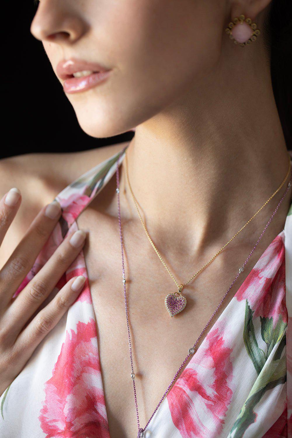 ROBINSON PELHAM-Fortune Heart Necklace - Pink Sapphire-YELLOW GOLD