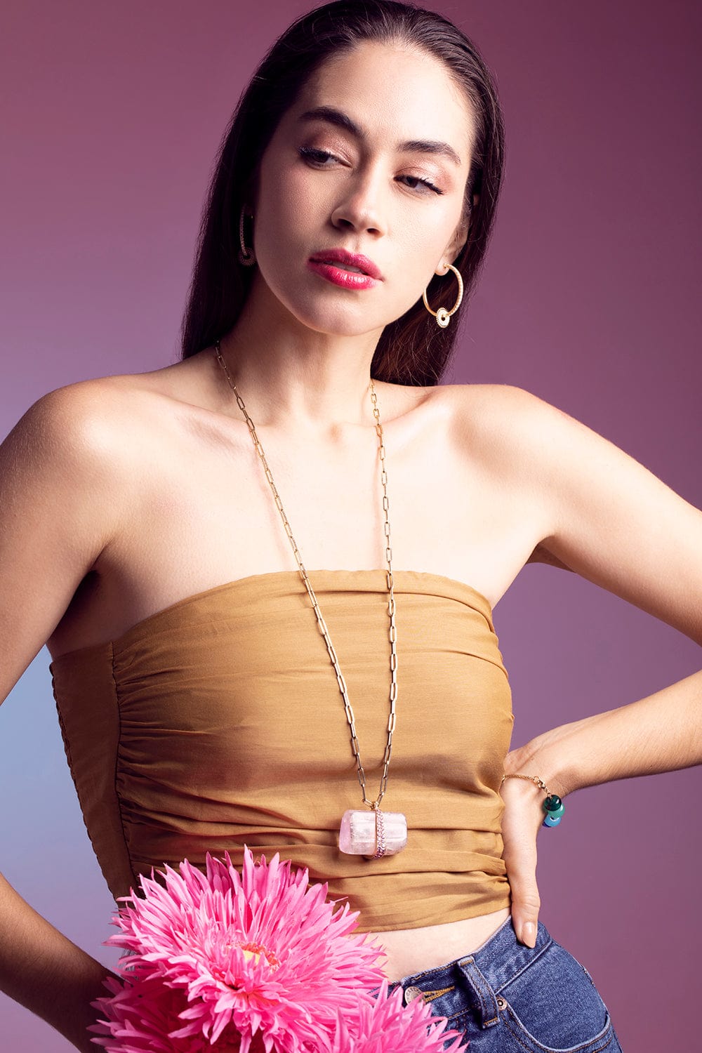 ROBINSON PELHAM-Kunzite and Pink Sapphire Pendant-YELLOW GOLD