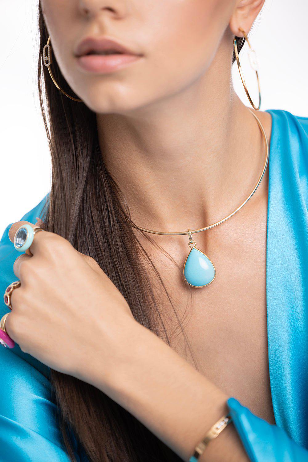 ROBINSON PELHAM-Large Pearshape Turquoise Pendant-YELLOW GOLD