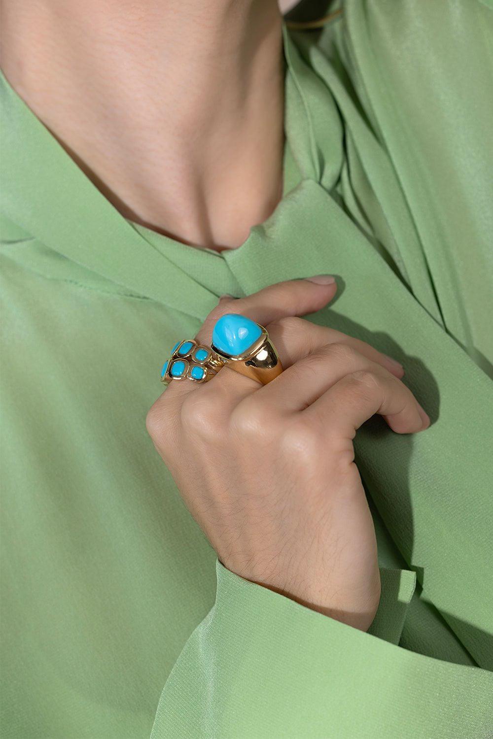 ROBINSON PELHAM-Sugar Loaf Turquoise Ring-YELLOW GOLD