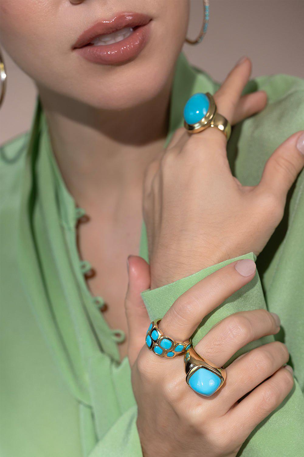 ROBINSON PELHAM-Sugar Loaf Turquoise Ring-YELLOW GOLD