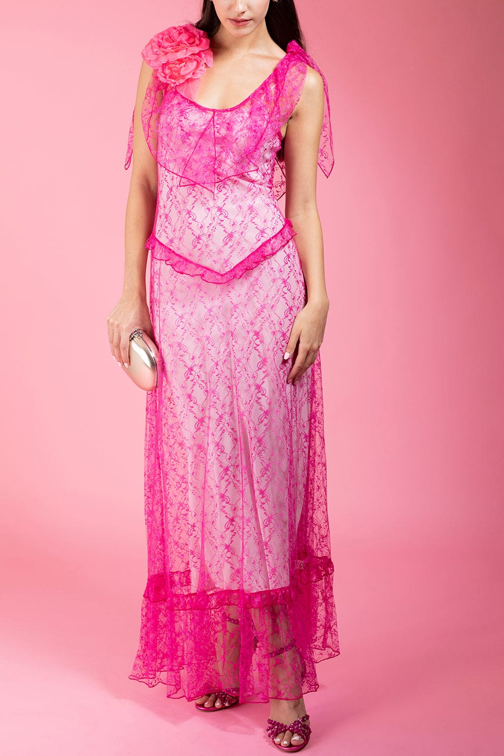 RODARTE-Floral Lace Dress With Ruffle Details-