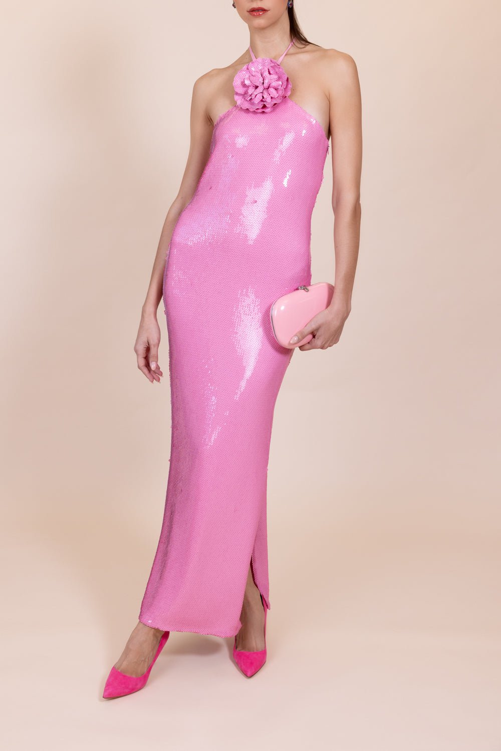 RODARTE-Flower Detail Sequin Halter Gown-