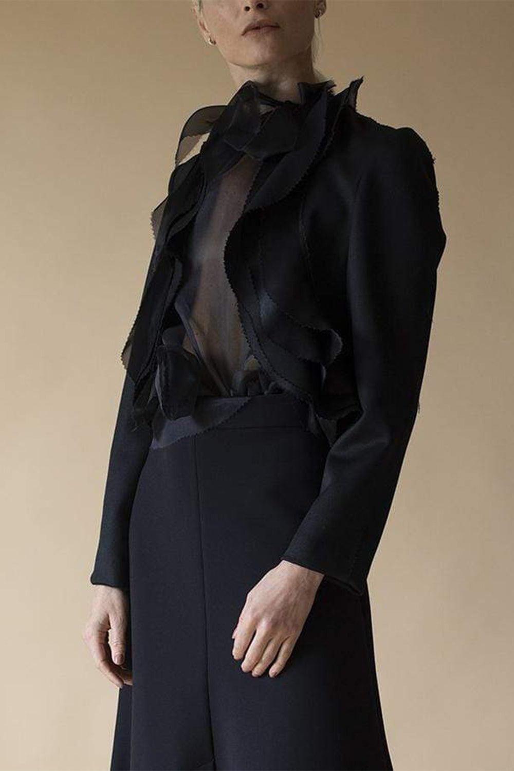 RODARTE-Wool and Organza Bolero-BLACK