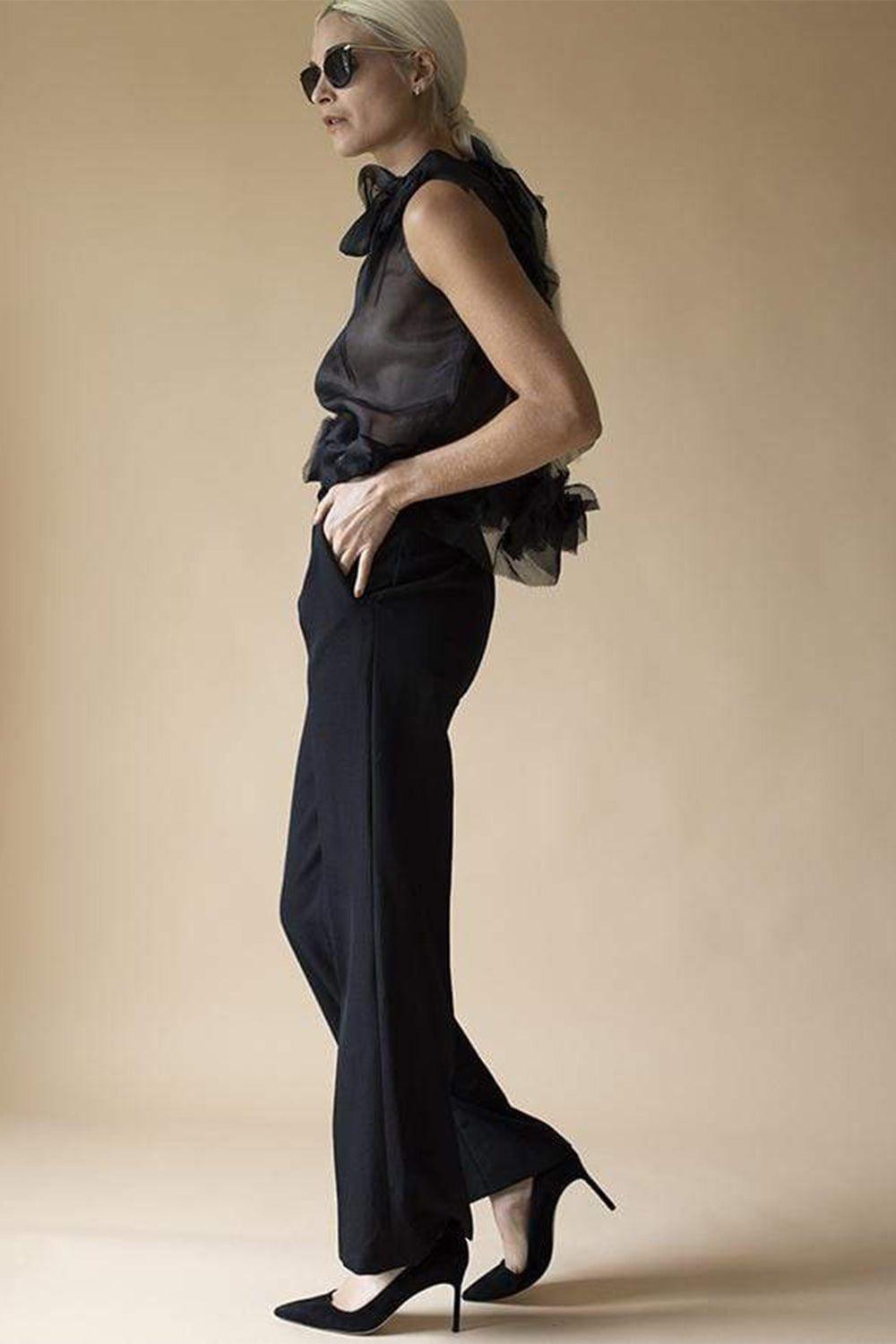 RODARTE-Silk Organza Top with Rosettes-BLACK