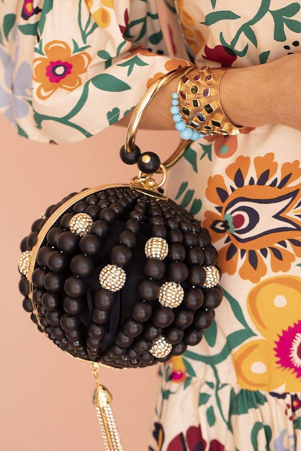 ROSANTICA-Marachella Round Bead Bag - Black-BLACK
