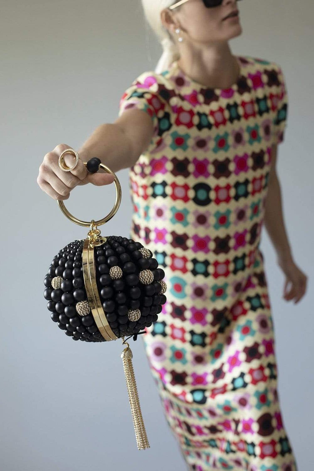 ROSANTICA-Marachella Round Bead Bag - Black-BLACK