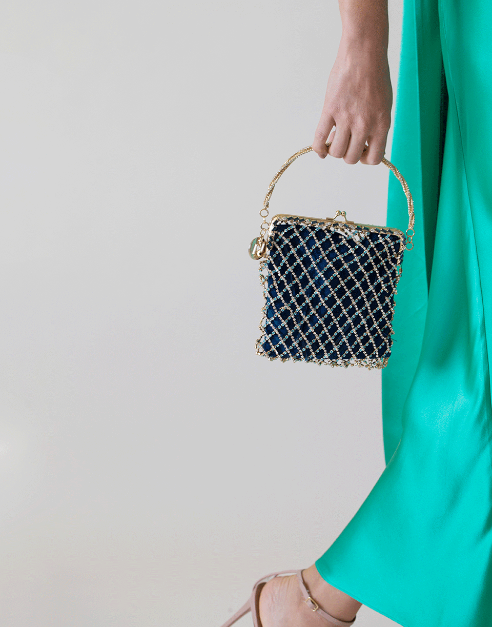 ROSANTICA-Flaubert Top Handle Crystal Bag-NAVY