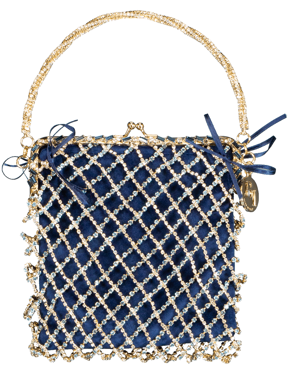 ROSANTICA-Flaubert Top Handle Crystal Bag-NAVY