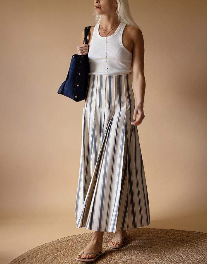 ROSIE ASSOULIN-Navy and White Million Pleats Skirt-