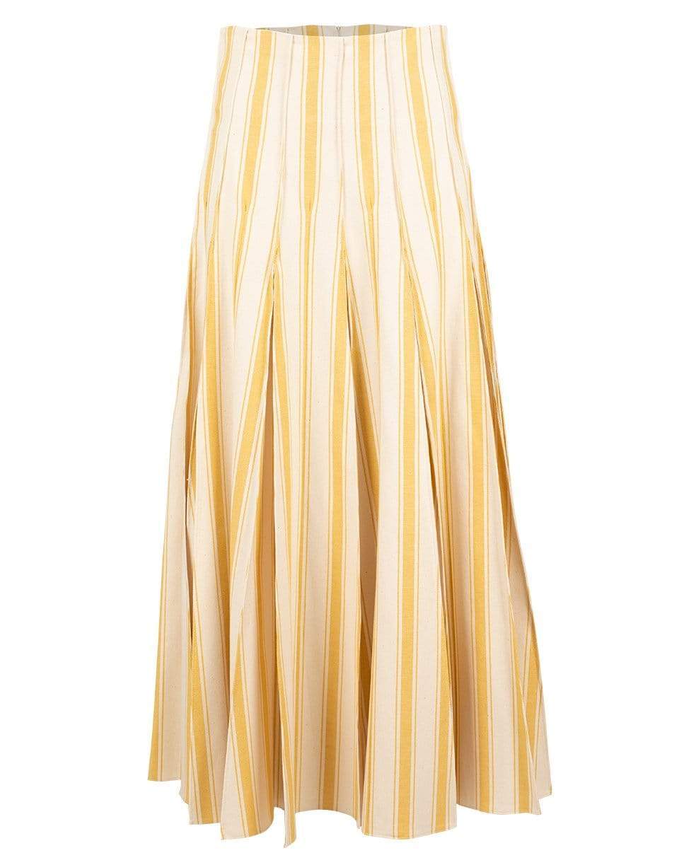ROSIE ASSOULIN-Yellow and White Million Pleats Maxi Skirt-