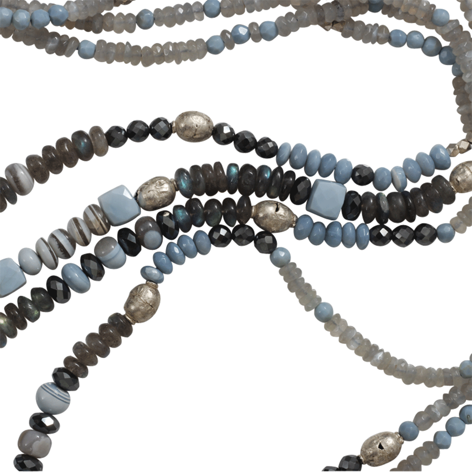 ROYAL NOMAD JEWELRY-Three Strand Opal And Silver Bead Necklace-BLU/OPAL