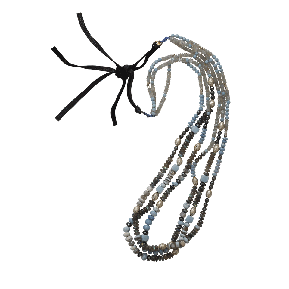 ROYAL NOMAD JEWELRY-Three Strand Opal And Silver Bead Necklace-BLU/OPAL