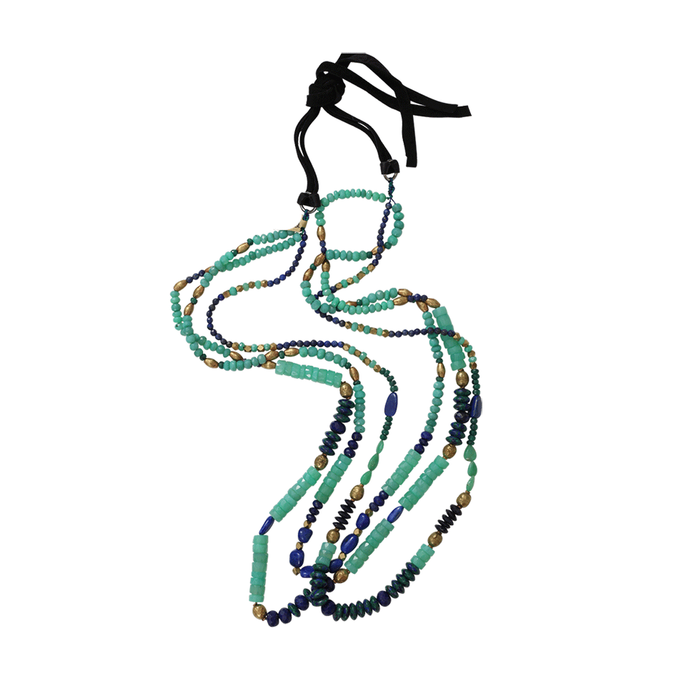 ROYAL NOMAD JEWELRY-Two Strand Chrysoprase, Lapis, And Azurite Bead Necklace-GRN/BLUE