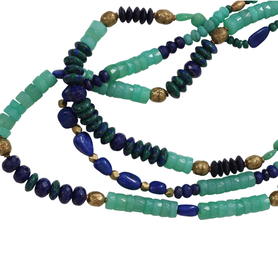 ROYAL NOMAD JEWELRY-Two Strand Lapis, Moonstone, And Amethyst Bead Necklace-GRN/LAV