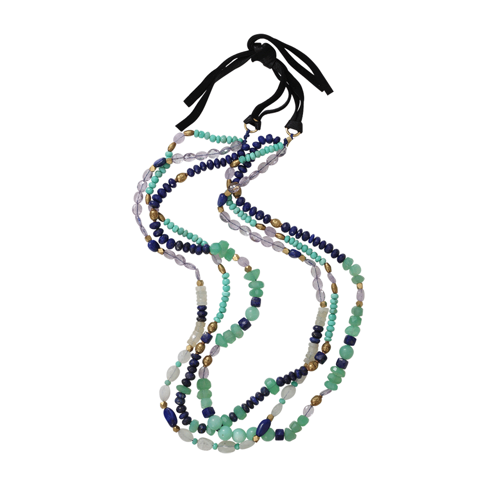 ROYAL NOMAD JEWELRY-Two Strand Lapis, Moonstone, And Amethyst Bead Necklace-GRN/LAV