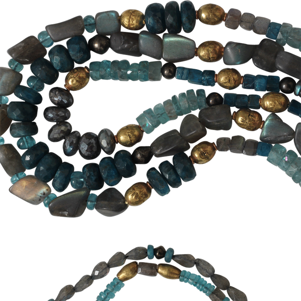 ROYAL NOMAD JEWELRY-Three Strand Labradorite And Aquamarine Necklace-GRY/AQUA