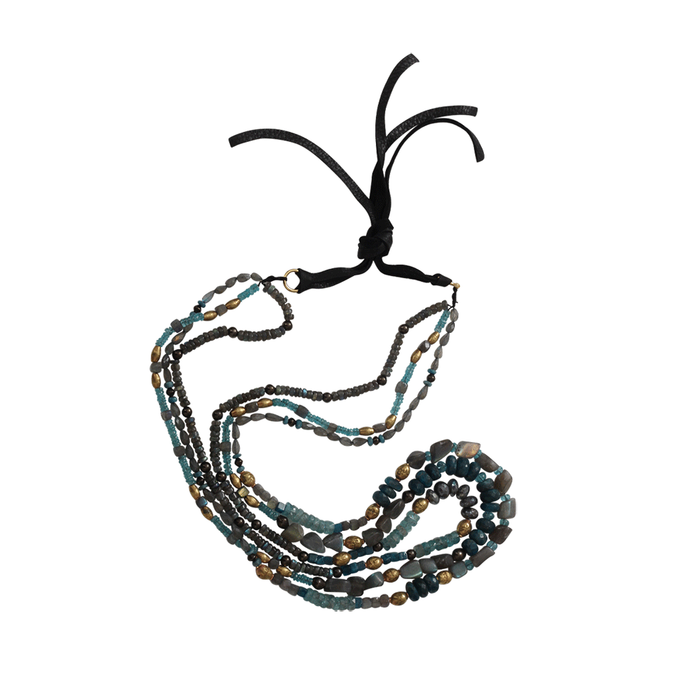 ROYAL NOMAD JEWELRY-Three Strand Labradorite And Aquamarine Necklace-GRY/AQUA