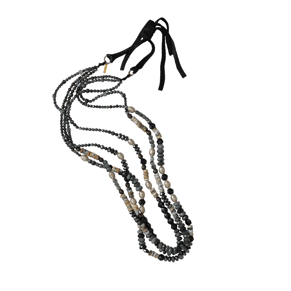 ROYAL NOMAD JEWELRY-Three Strand Labradorite And Grey Moonstone Necklace-GRY/BLK